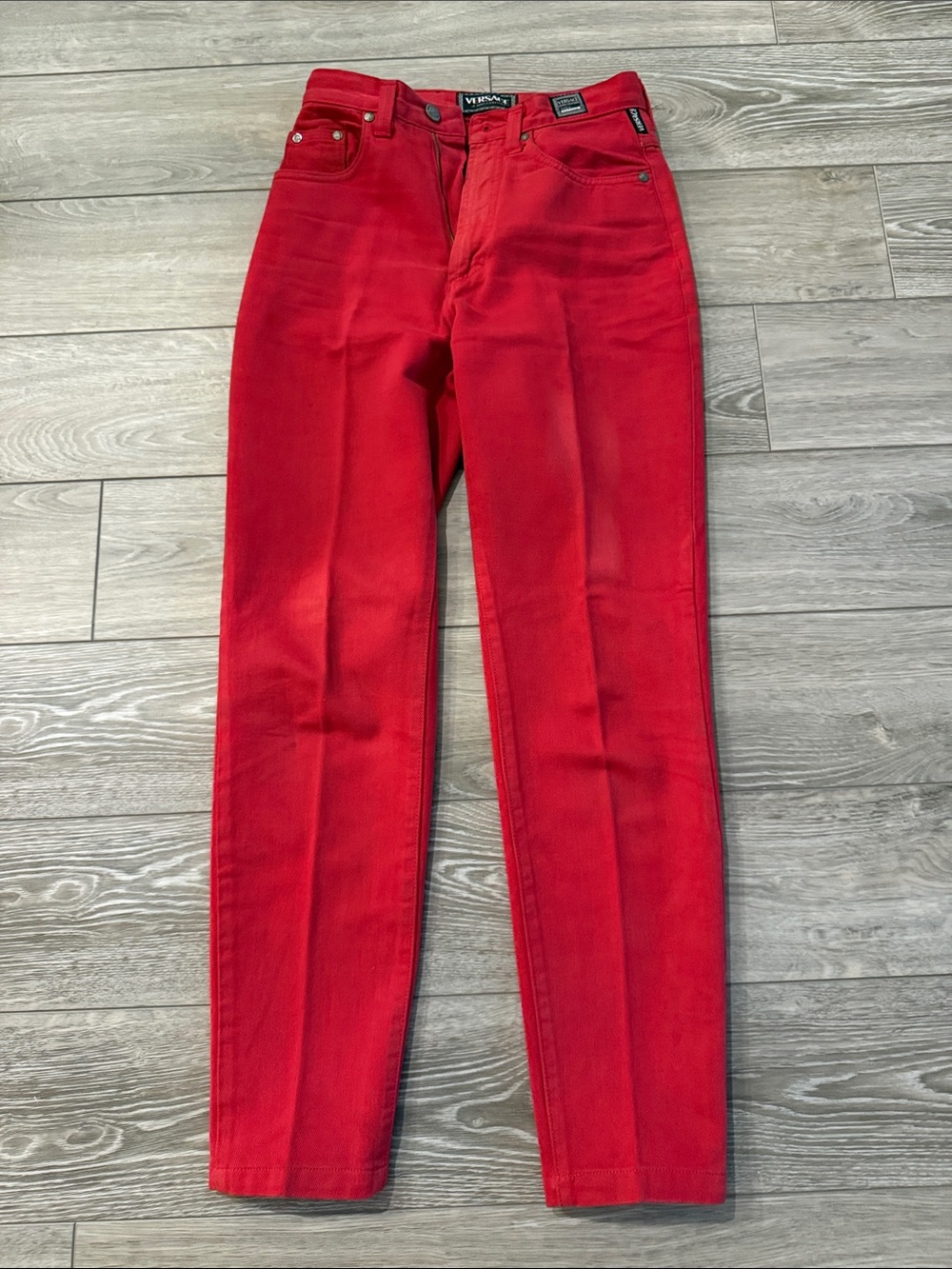 Y2K Versace Jeans Couture Bright Red Jeans, Sz 28/42